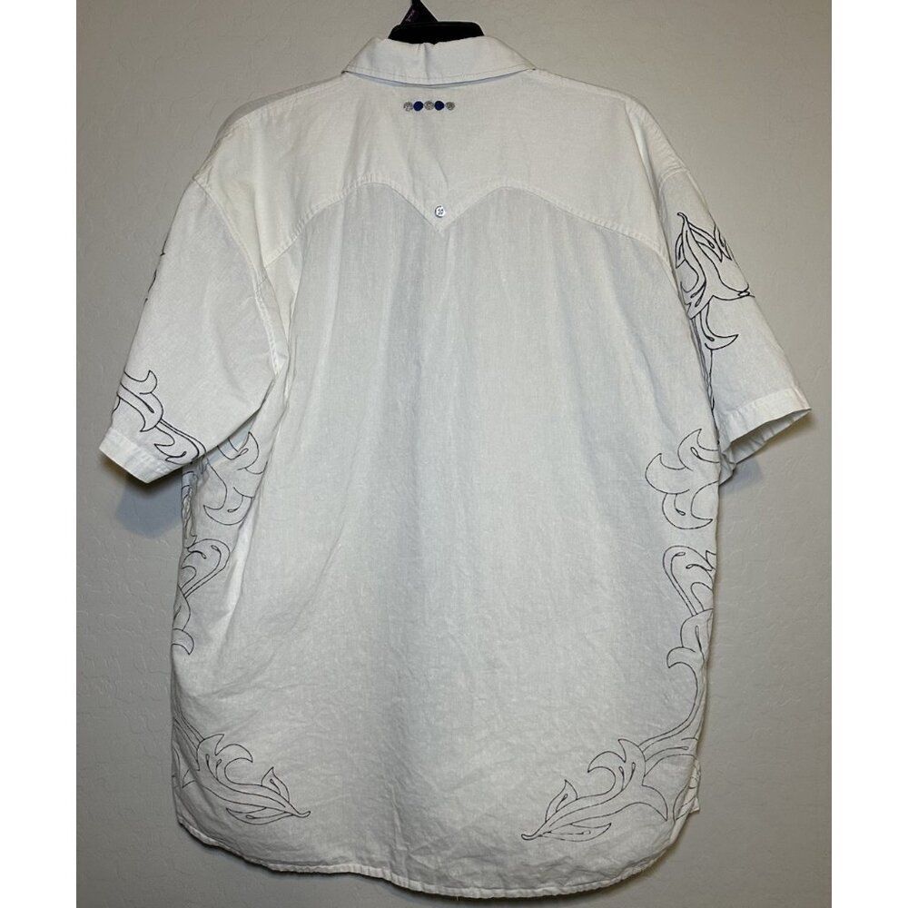 VTG COOGI Button Up Shirt 3XL Blue Embroidered Luxe Ivory Linen‎ Y2K Grunge - Picture 5 of 12